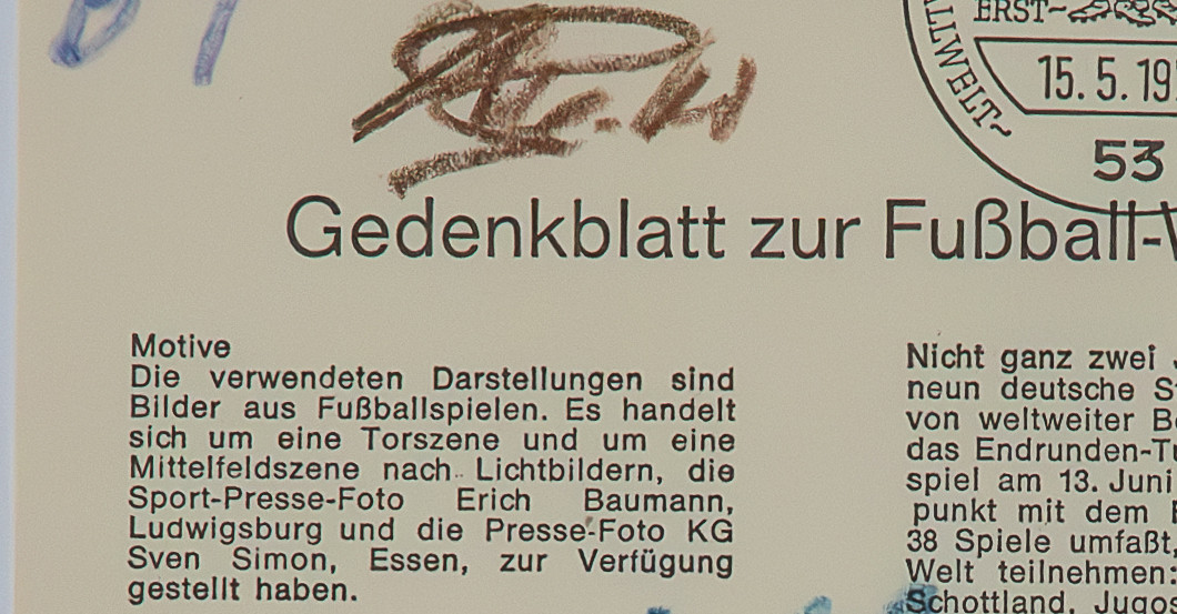 FH WM Gedenkblatt 1974    FH WM Gedenkblatt 1974