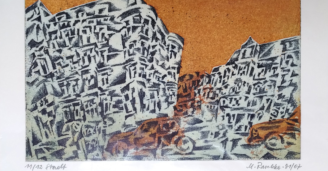 Radierung Stadt Raschke    Radierung Stadt Raschke