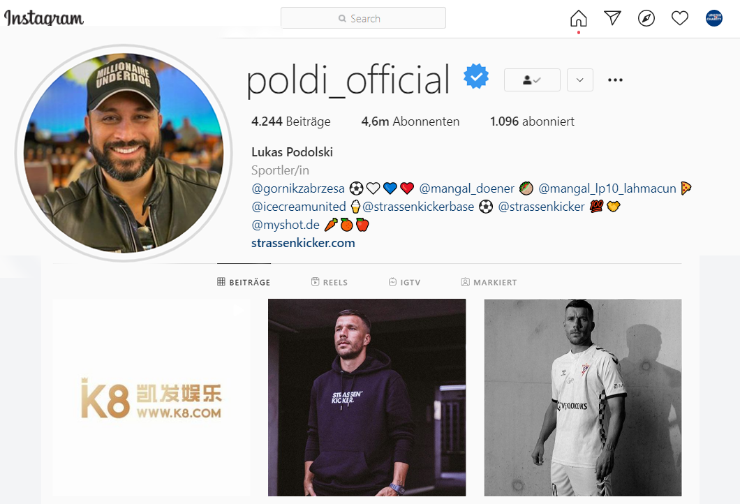 Unser Auktionsgewinner als Lukas Podolskis Instagram-Profilbild Unser Auktionsgewinner als Lukas Podolskis Instagram-Profilbild
