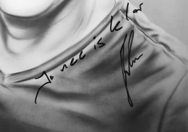 Portrait mit dem Ausspruch „ja neee, is klar“ signiert