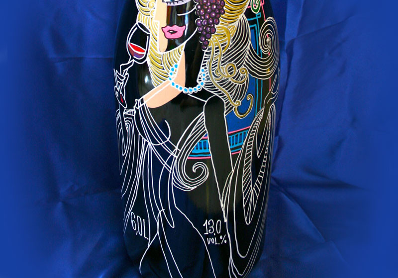  Handbemalte Weinflasche 