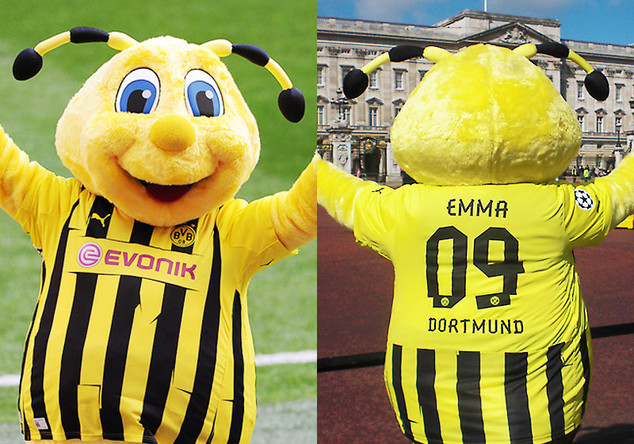 Das original BVB-Trikot der vergangenen Champions League-Saison von Maskottchen EMMA