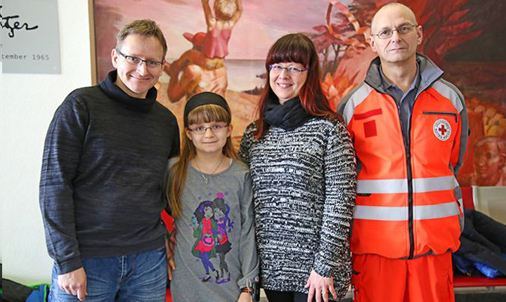 Victoria with her parents and her school escort